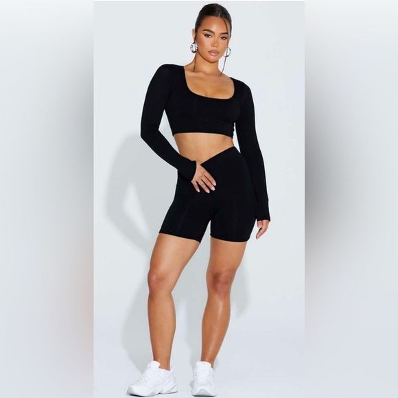 Naked Wardrobe scooped crop long sleeve in black - Picture 3 of 9